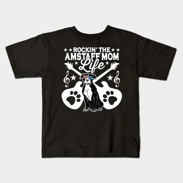 Rockin The Amstaff Mom Life Dog Lover Guitar Musician Kids T-Shirt by RadStar